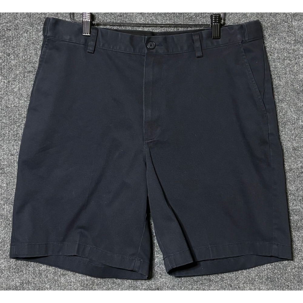 LL Bean Comfort Waist Mens Navy Blue‎ Chino Shorts Size 34 Cotton 8" Inseam